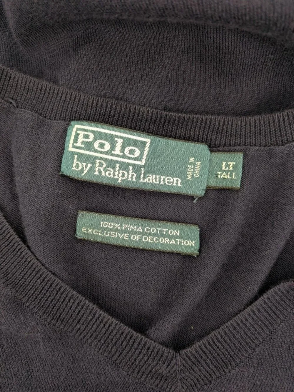Vtg Polo Ralph Lauren V Neck Sweater Lightweight Pima Cotton Y2K‎ Pullover Large